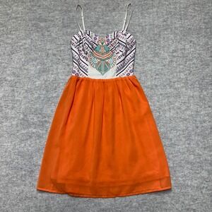 Anthropology Flying Tomato XS Mini Dress Sleeveless Orange White Color Bohemian